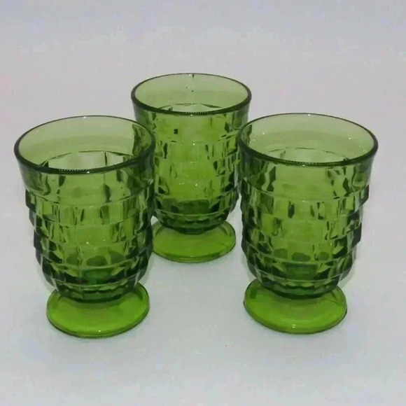 Other - Vintage Indiana Whitehall Green Glasses, Whitehall Colony Cubist MCM Set of 3